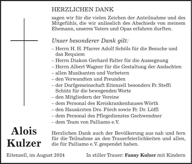 Traueranzeige Alois Kulzer
