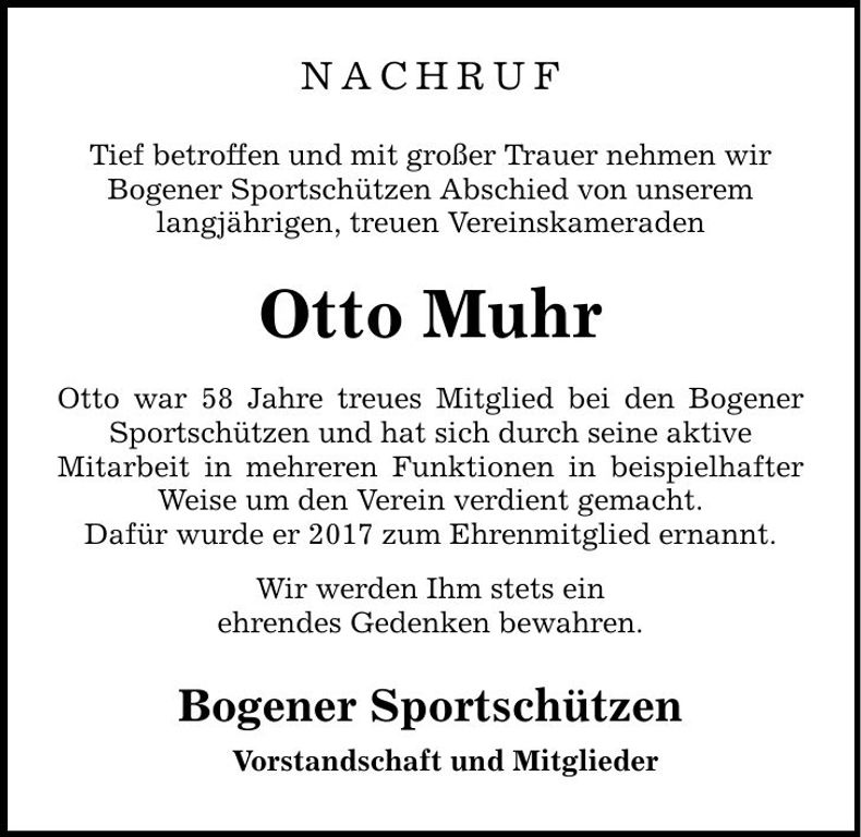 Traueranzeige Otto Muhr