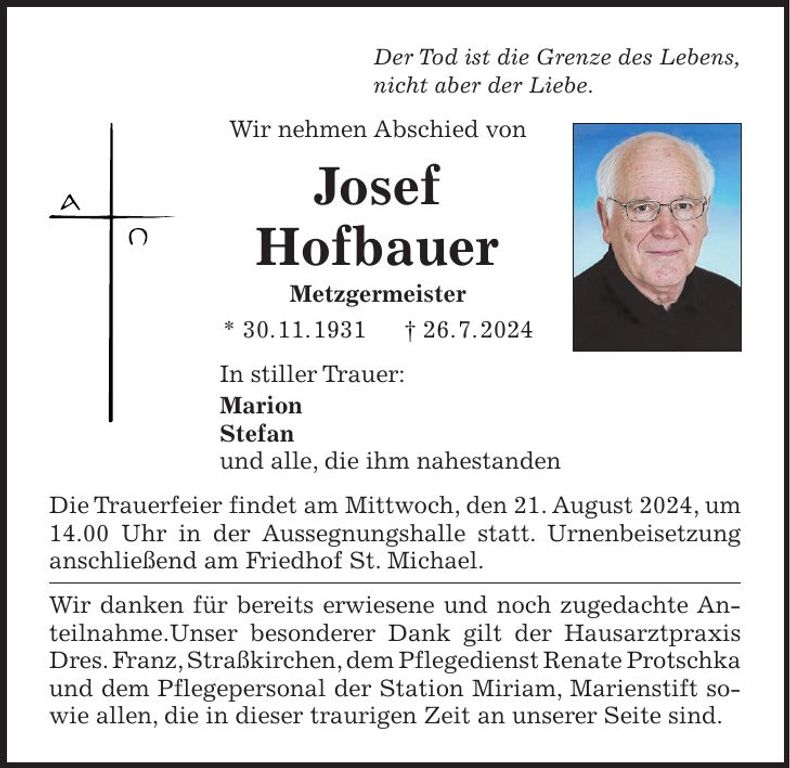 Traueranzeige Josef Hofbauer