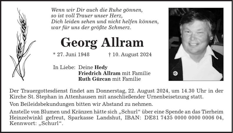 Traueranzeige Georg Allram