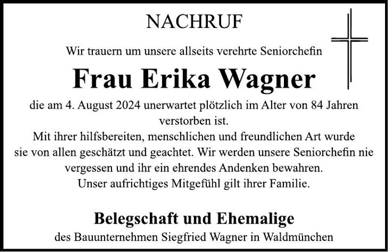 Traueranzeige Erika Wagner