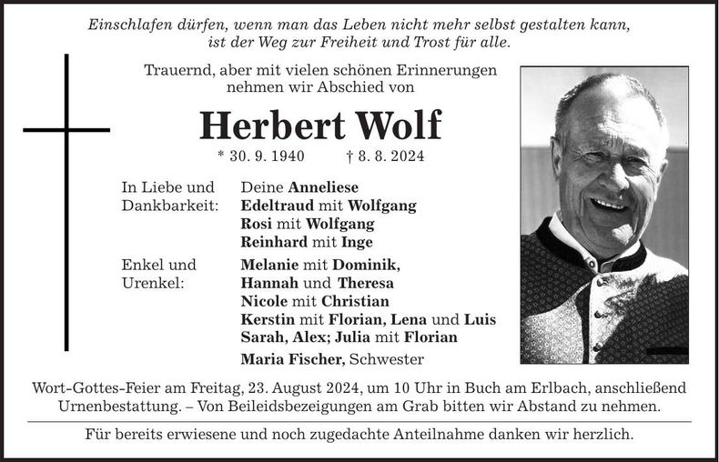 Traueranzeige Herbert Wolf
