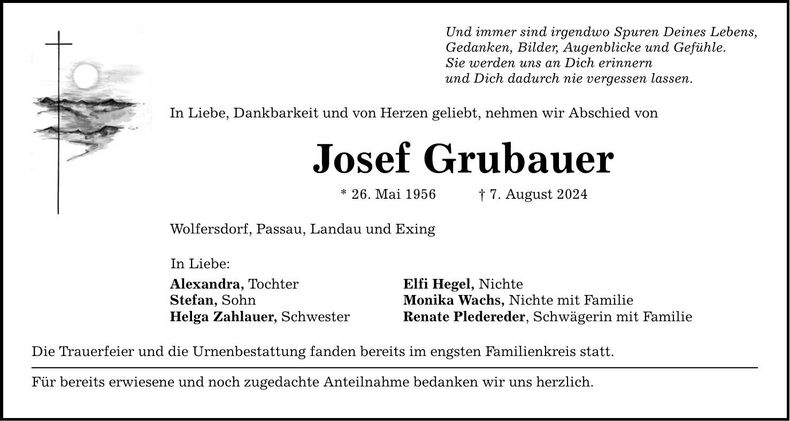 Traueranzeige Josef Grubauer