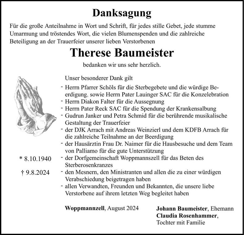 Traueranzeige Therese Baumeister