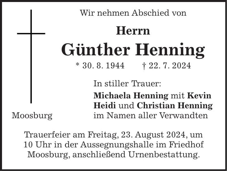 Traueranzeige Günther Henning