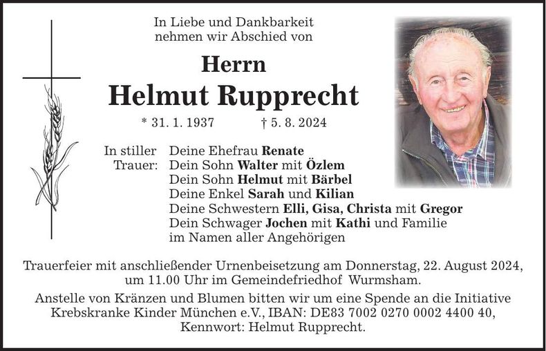 Traueranzeige Helmut Rupprecht