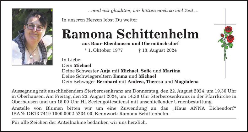 Traueranzeige Ramona Schittenhelm
