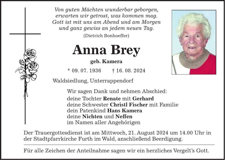 Traueranzeige Anna Brey