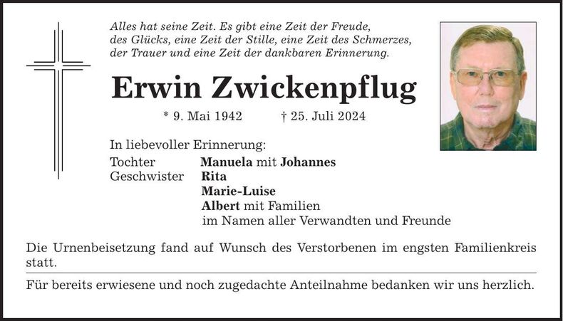 Traueranzeige Erwin Zwickenpflug