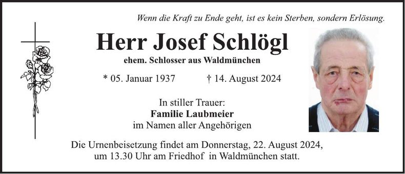 Traueranzeige Josef Schlögl