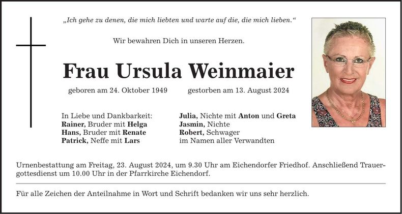 Traueranzeige Ursula Weinmaier
