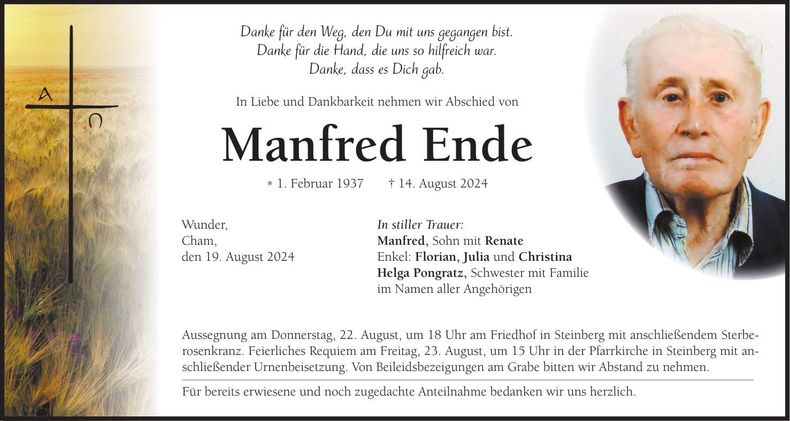Traueranzeige Manfred Ende