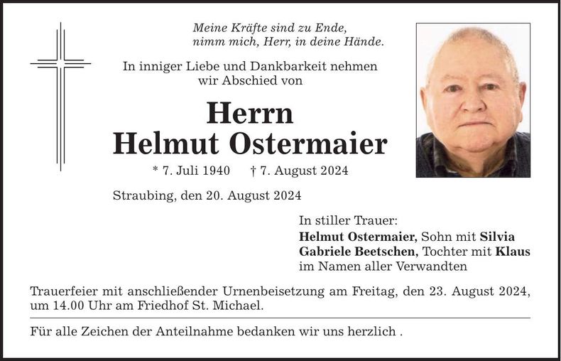 Traueranzeige Helmut Ostermaier