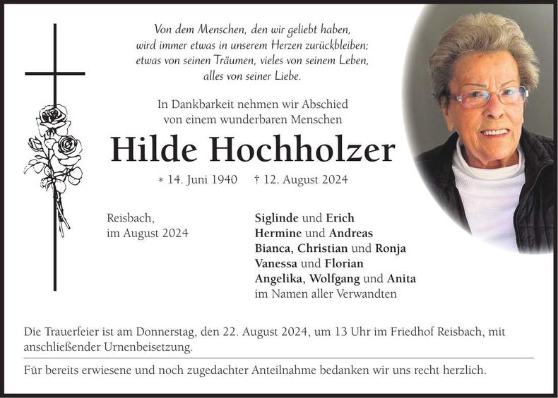 Traueranzeige Hilde Hochholzer