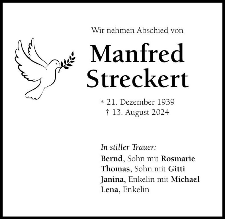 Traueranzeige Manfred Streckert