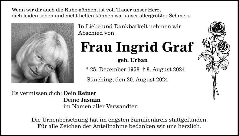 Traueranzeige Ingrid Graf