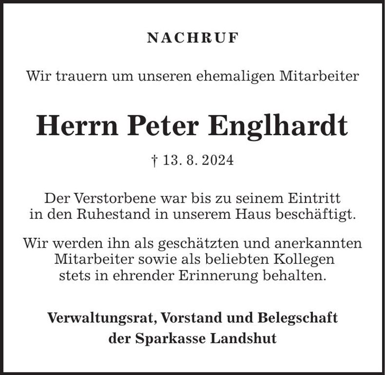Traueranzeige Peter Englhardt