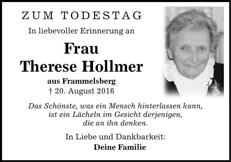 Traueranzeige Therese Hollmer