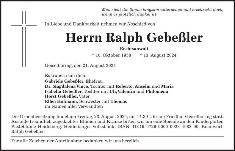 Traueranzeige Ralph Gebeßler