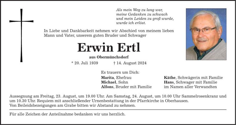 Traueranzeige Erwin Ertl