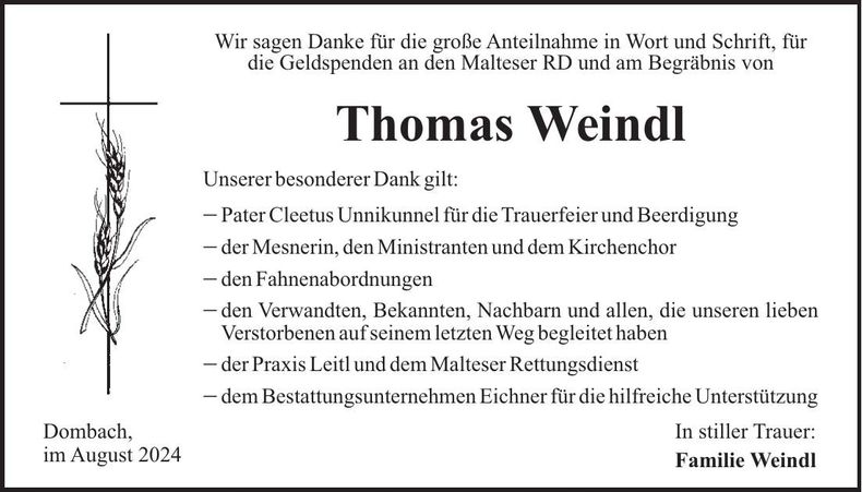 Traueranzeige Thomas Weindl