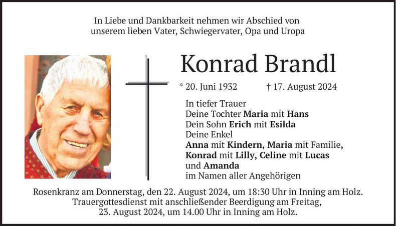 Traueranzeige Konrad Brandl