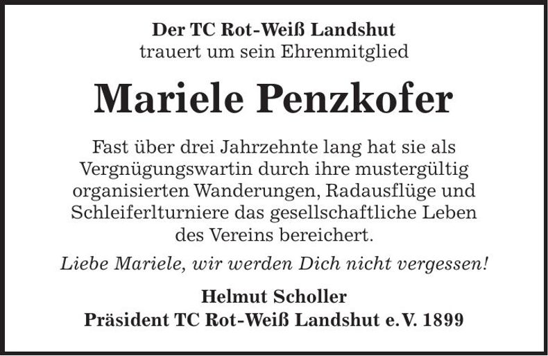 Traueranzeige Mariele Penzkofer