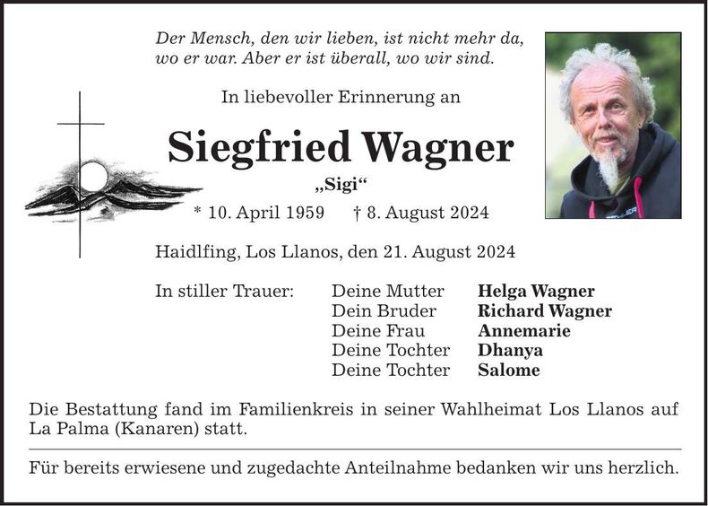 Traueranzeige Siegfried Wagner