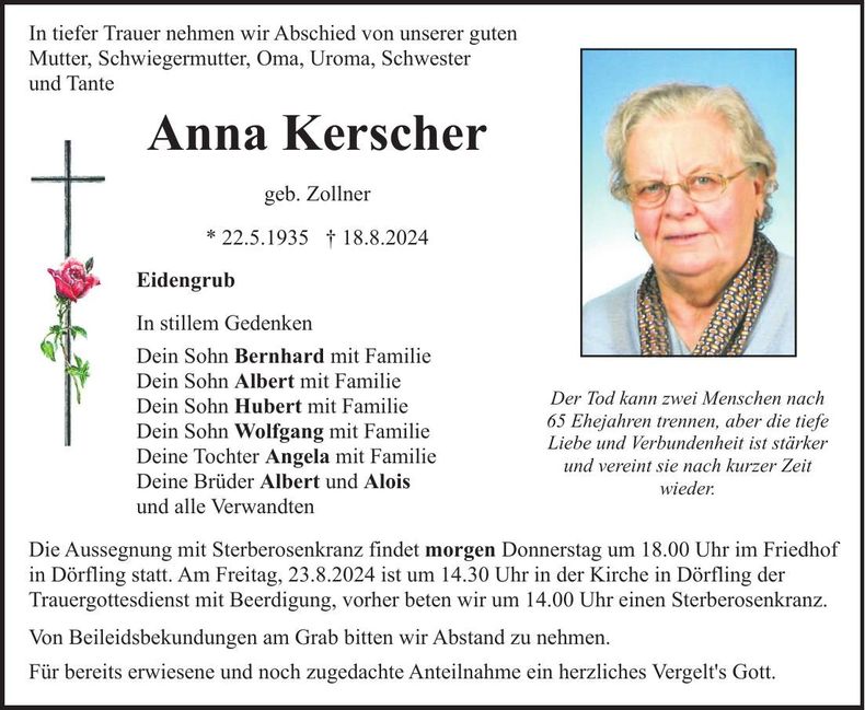 Traueranzeige Anna Kerscher