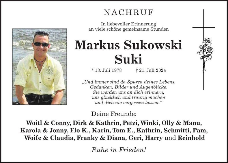 Traueranzeige Markus Sukowski