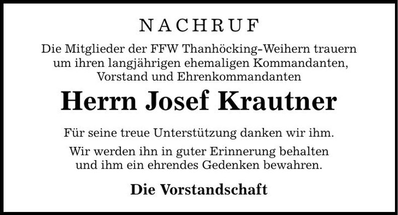 Traueranzeige Josef Krautner