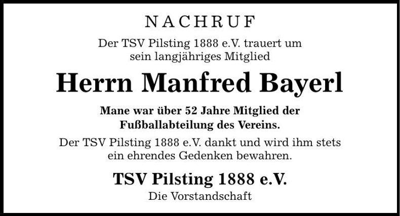 Traueranzeige Manfred Bayerl