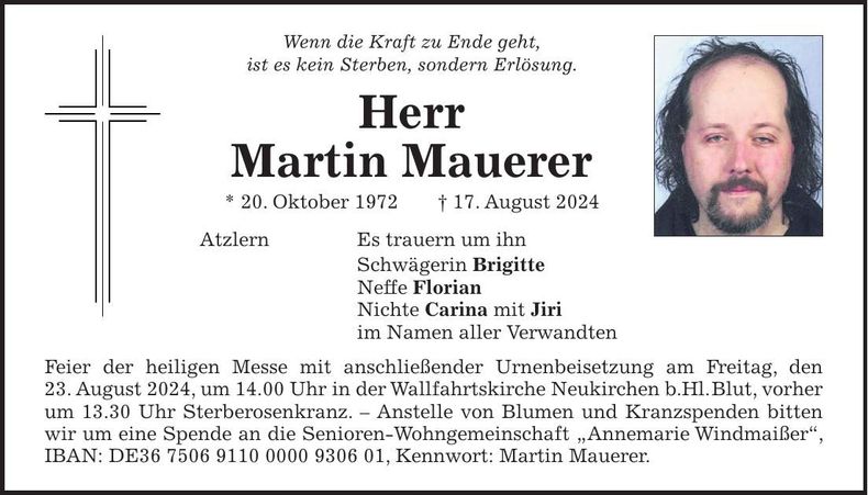 Traueranzeige Martin Mauerer