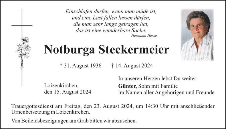 Traueranzeige Notburga Steckermeier