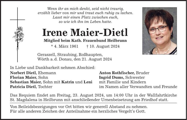 Traueranzeige Irene Maier-Dietl