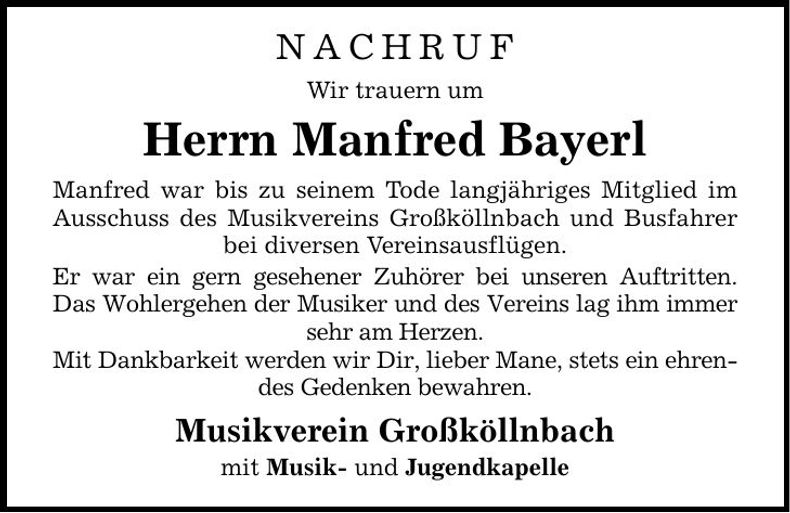 Traueranzeige Manfred Bayerl
