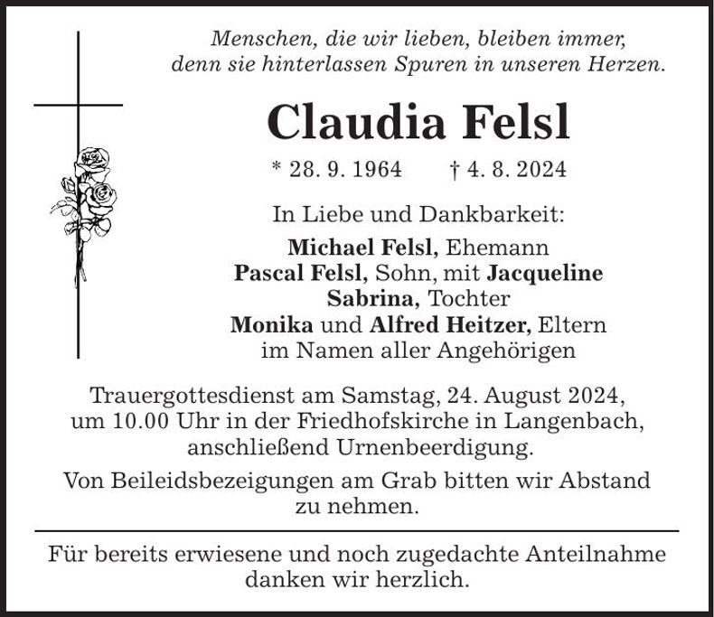 Traueranzeige Claudia Felsl