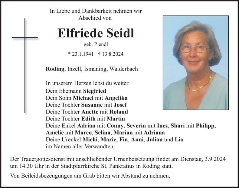 Traueranzeige Elfriede Seidl