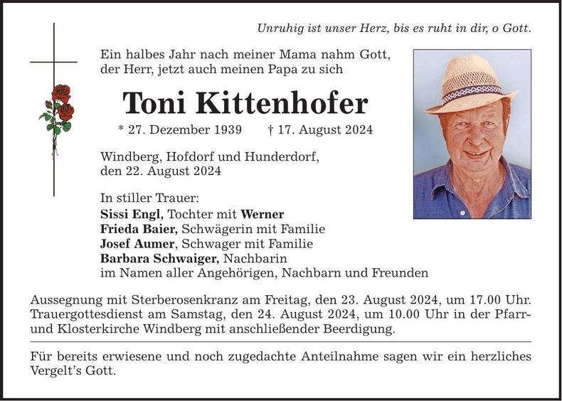 Traueranzeige Toni Kittenhofer