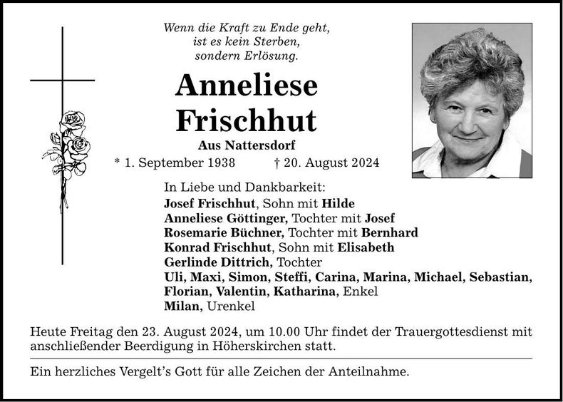 Traueranzeige Anneliese Frischhut
