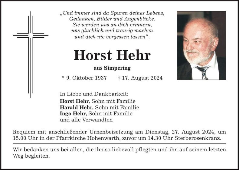 Traueranzeige Horst Hehr