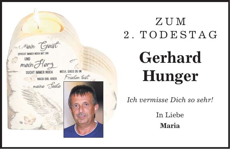 Traueranzeige Gerhard Hunger