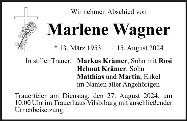 Traueranzeige Marlene Wagner