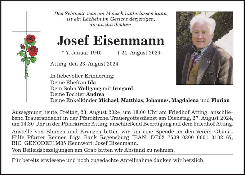 Traueranzeige Josef Eisenmann
