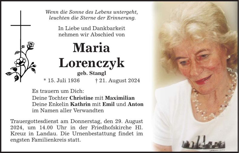 Traueranzeige Maria Lorenczyk