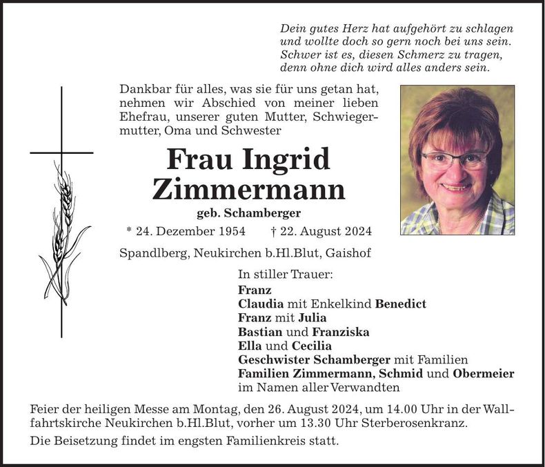 Traueranzeige Ingrid Zimmermann
