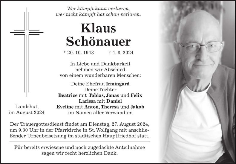 Traueranzeige Klaus Schönauer