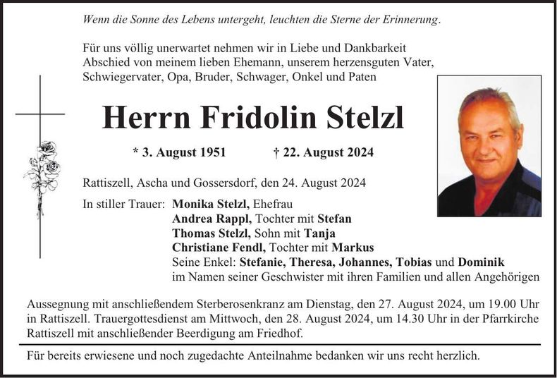 Traueranzeige Fridolin Stelzl