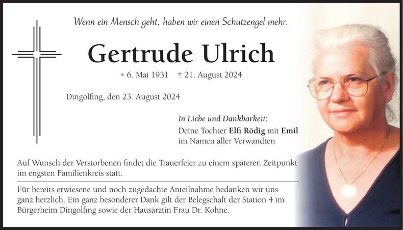 Traueranzeige Gertrude Ulrich