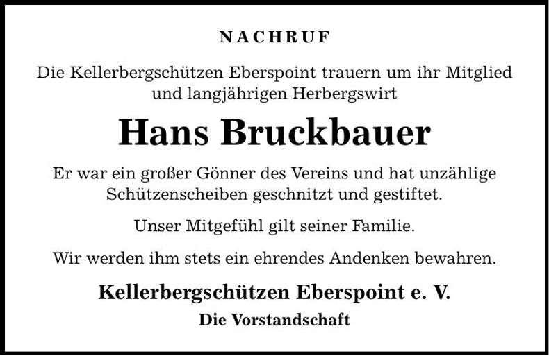 Traueranzeige Hans Bruckbauer